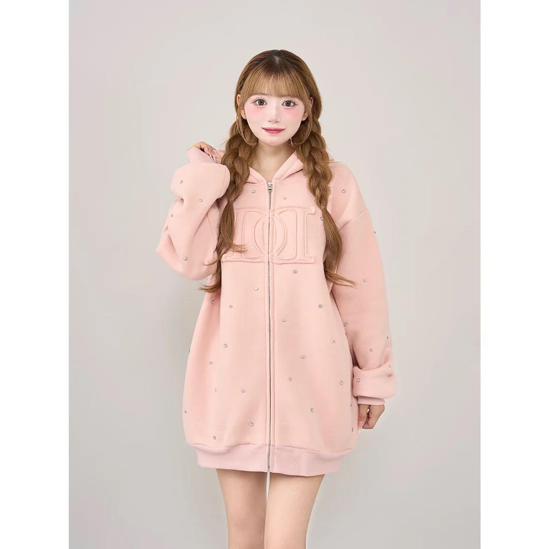 新品タグ付 ダーリッチ DDロゴビジュージップパーカー ピンク フリー F