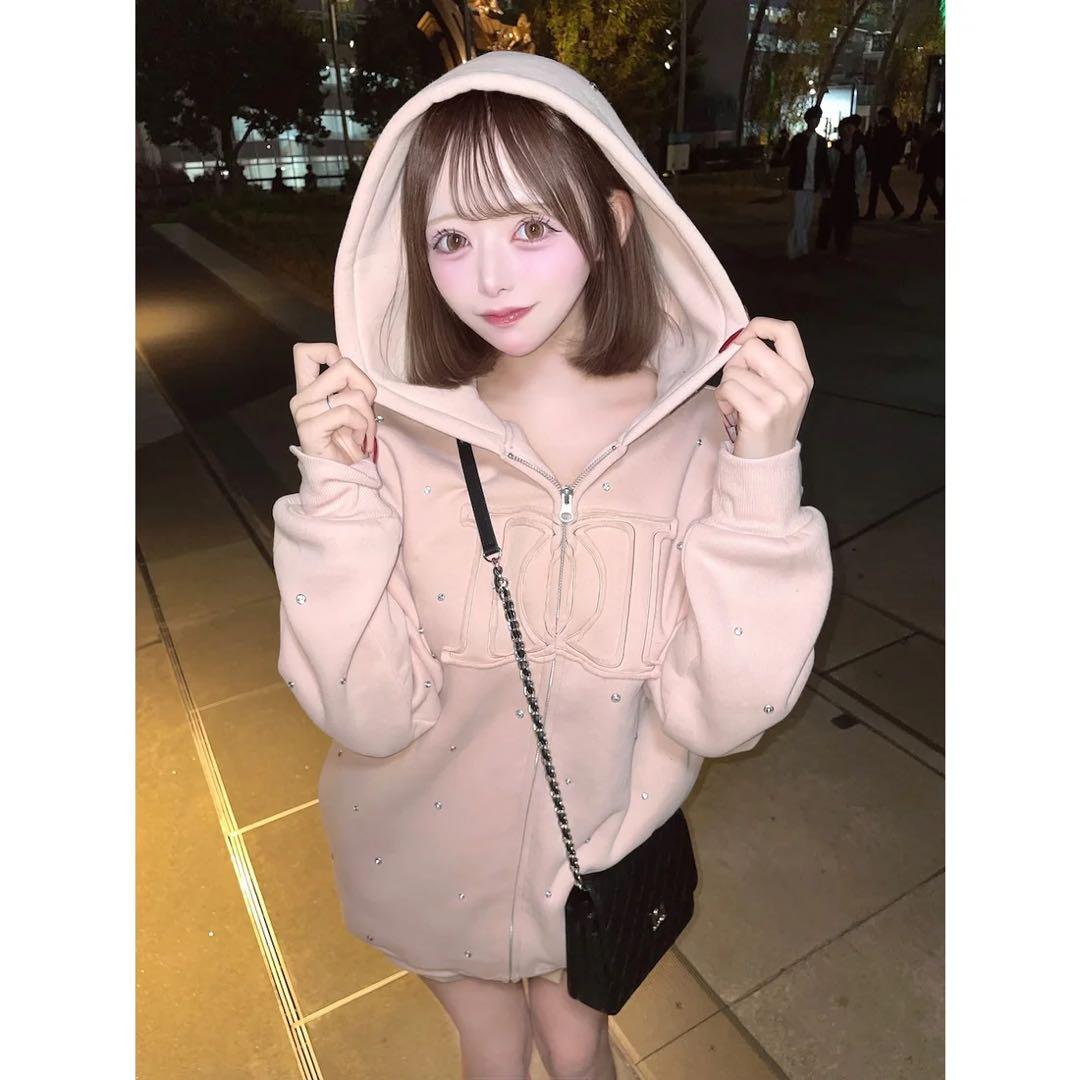 新品タグ付 ダーリッチ DDロゴビジュージップパーカー ピンク フリー F