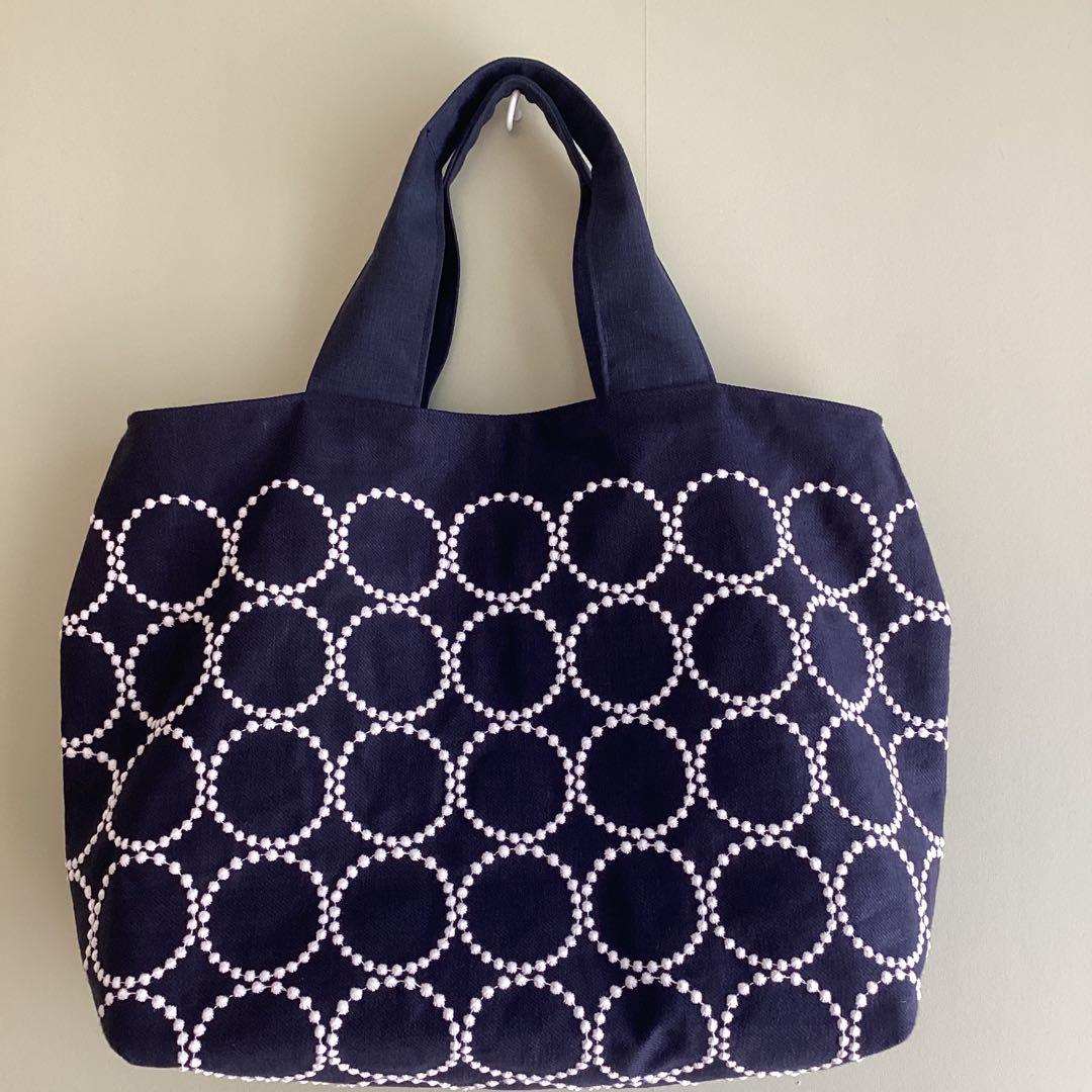 ミナペルホネン　タンバリンネイビートートバッグ　ハンドメイド