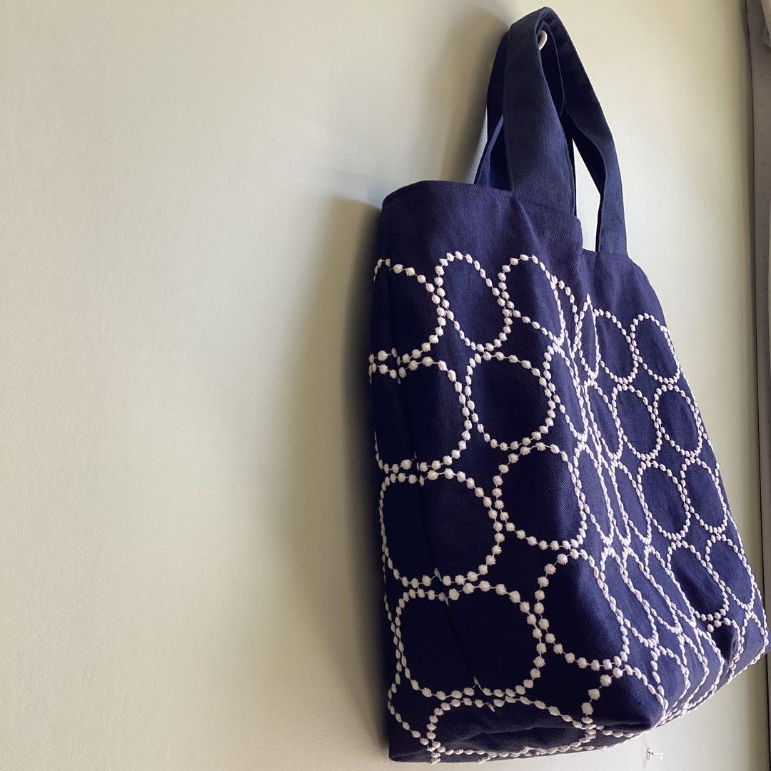 ミナペルホネン　タンバリンネイビートートバッグ　ハンドメイド