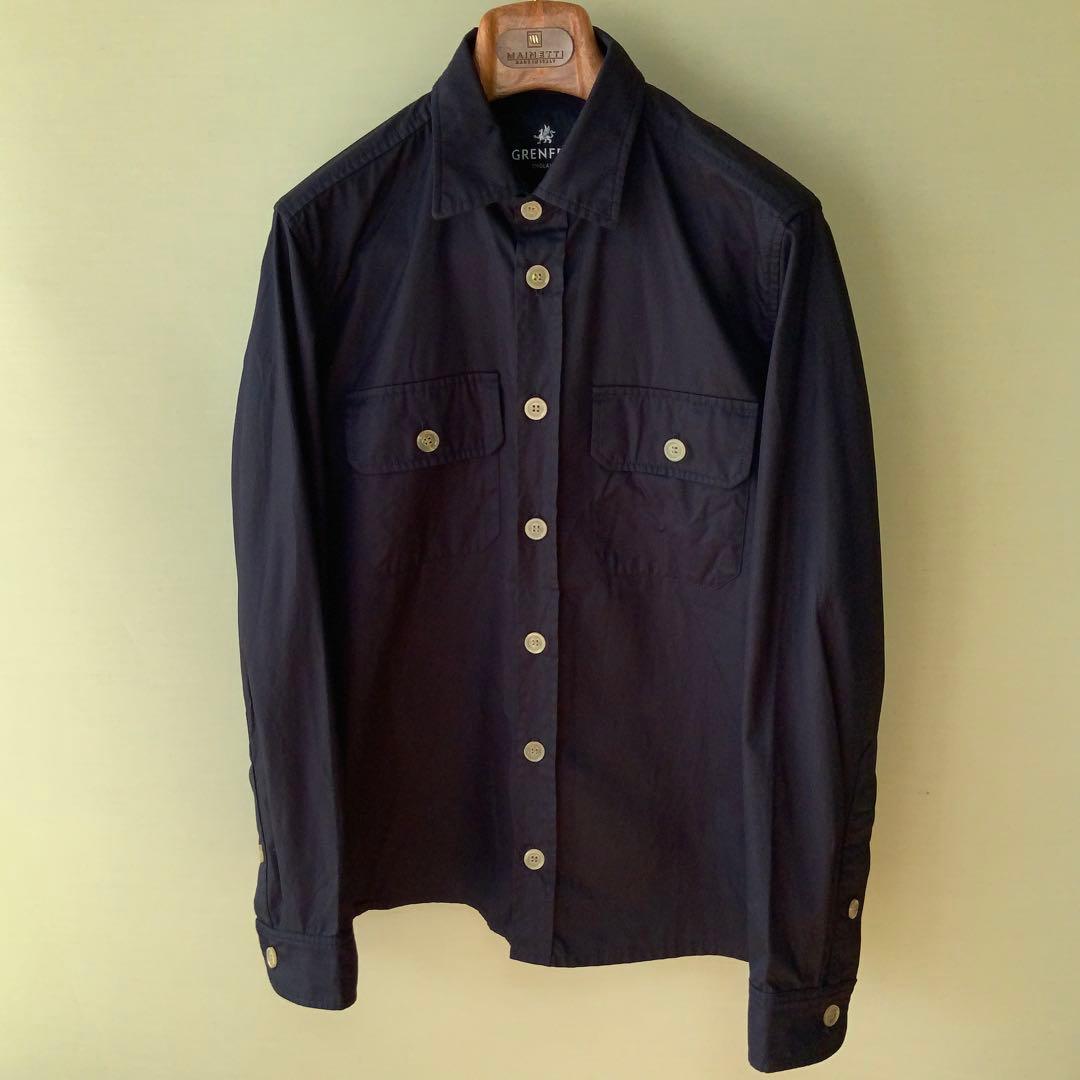 極美品 GRENFELLグレンフェル シャツジャケット38英国製ネイビー 山タグ