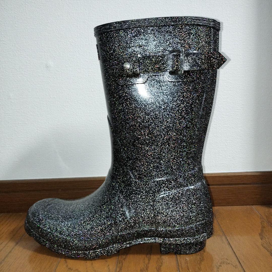 新品　箱あり！　HUNTERレインブーツ　グリッターブラック25cm
