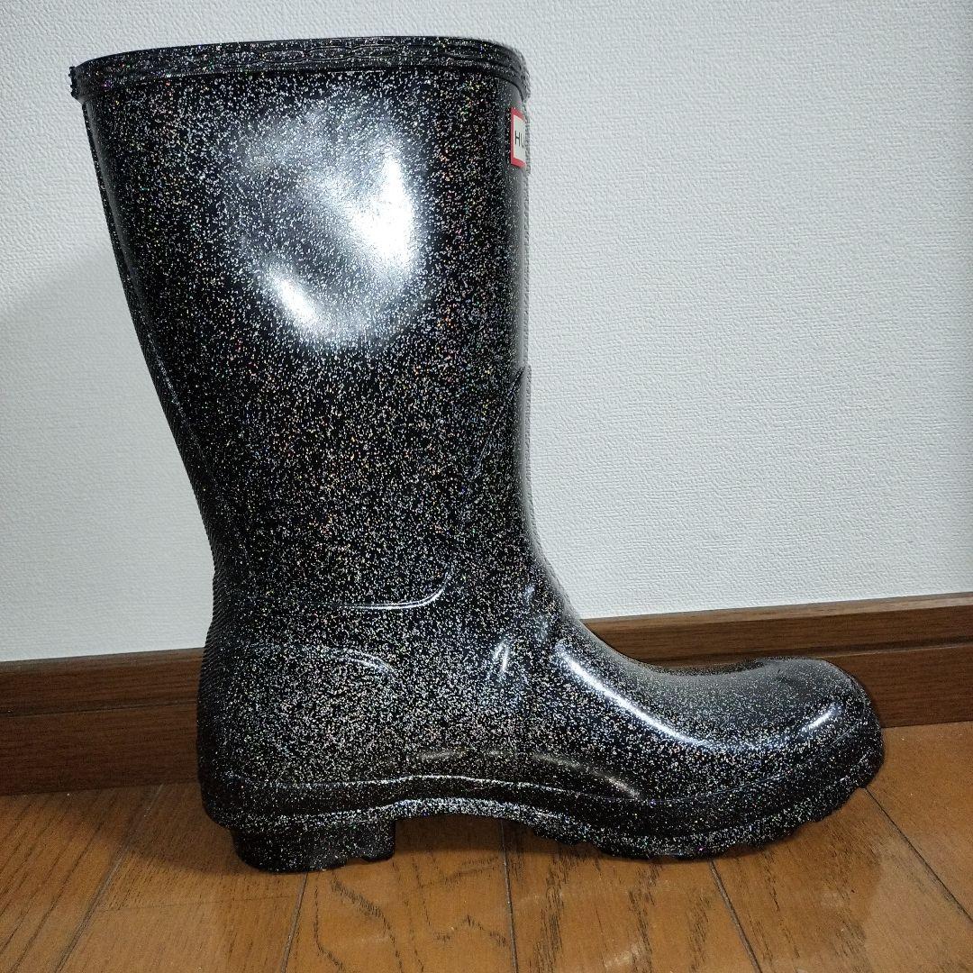 新品　箱あり！　HUNTERレインブーツ　グリッターブラック25cm