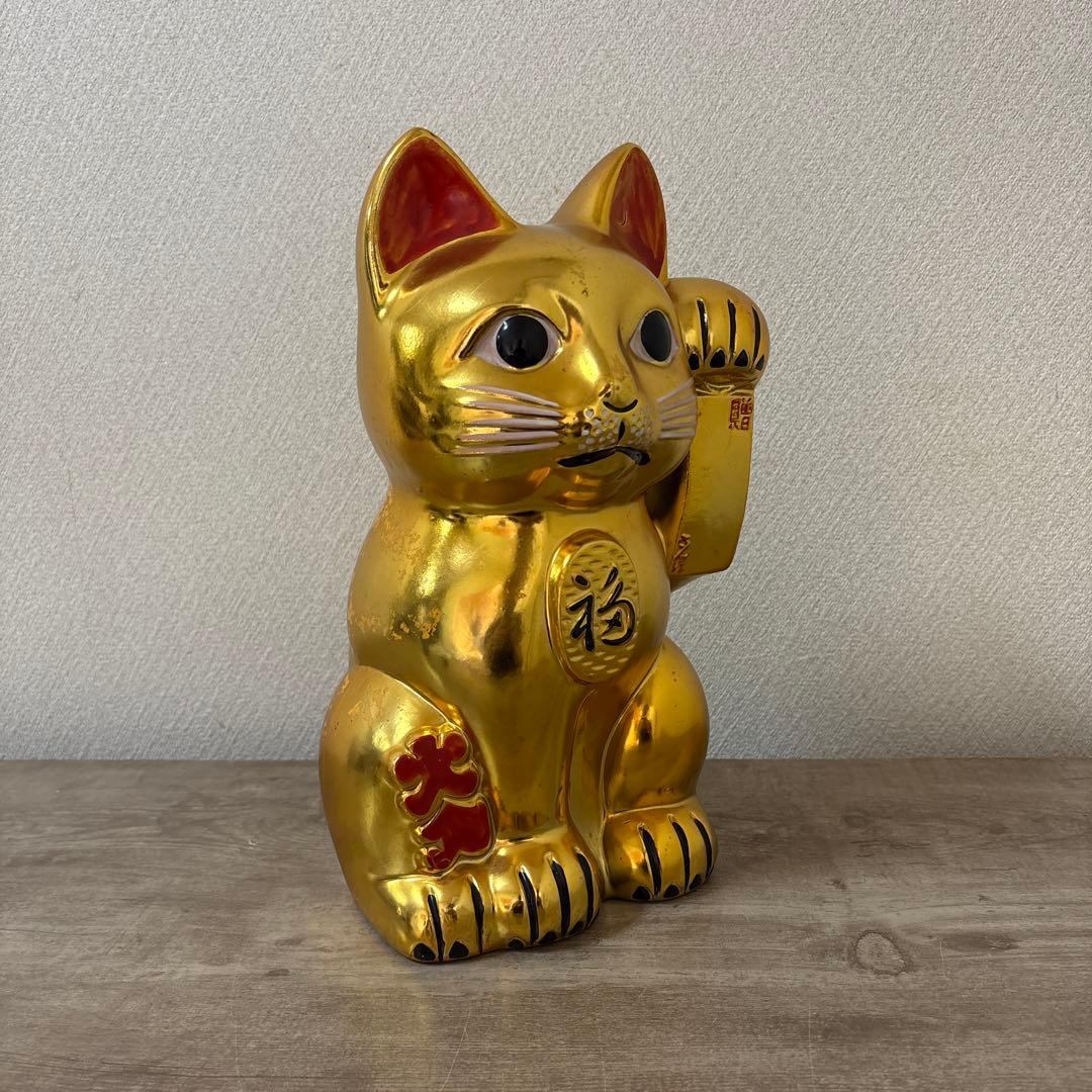 古い招き猫　招福置物　貯金箱　千万両〈検 常滑焼　海外向けデザイン　ビンテージ