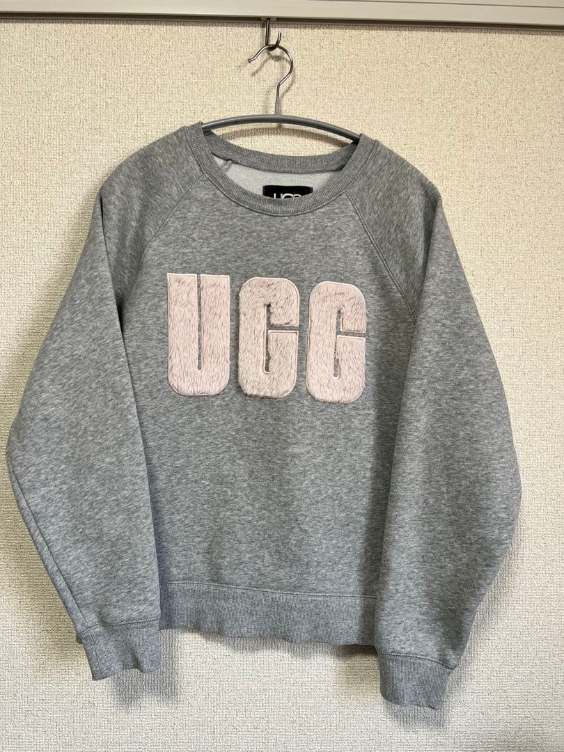 UGG ファーロゴ スウェット グレー ピンク 裏起毛 S