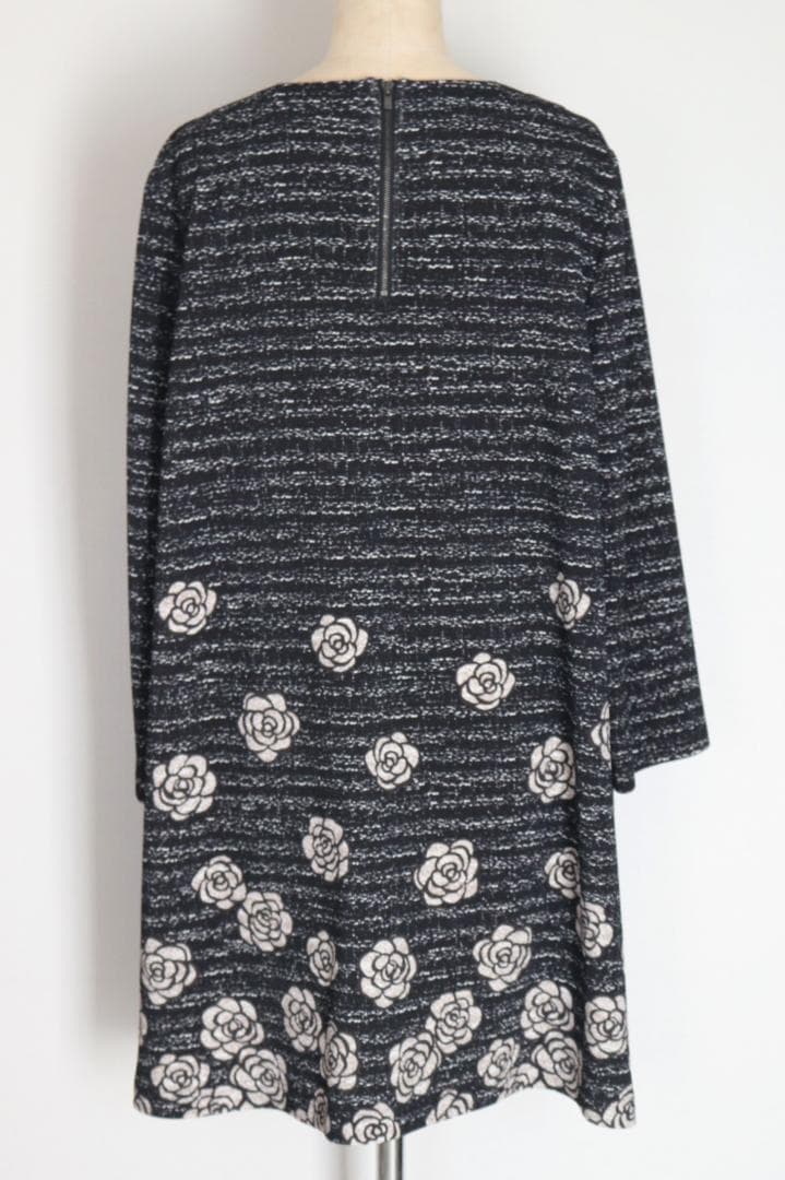 新品【Leilian レリアン】フラワー柄 チュニック 黒 13+