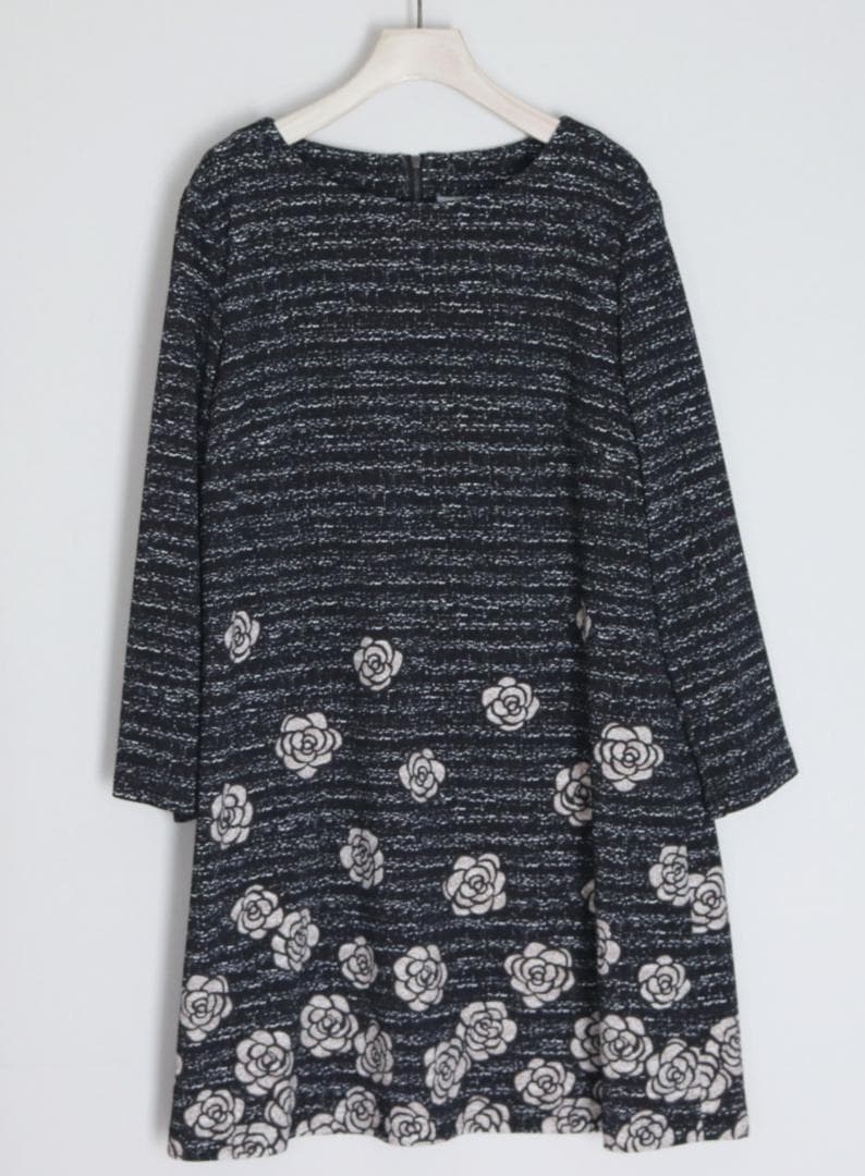 新品【Leilian レリアン】フラワー柄 チュニック 黒 13+