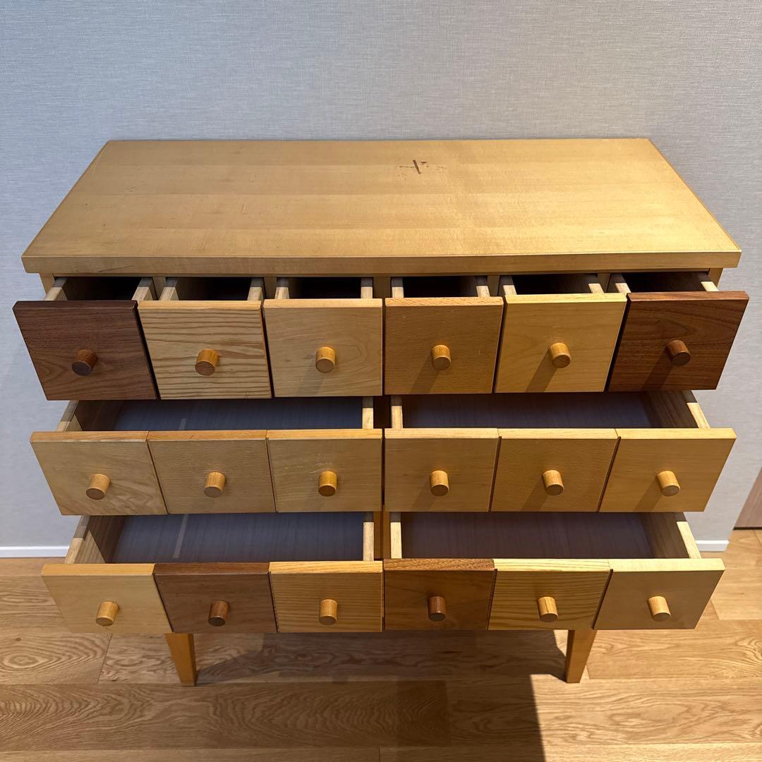 天然木材◆日本製◆北欧家具◆チェストキャビネット12個引き出し