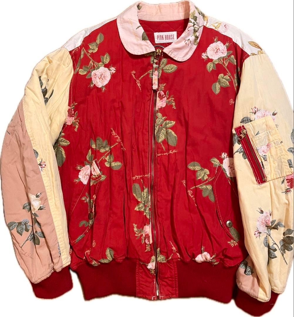 ピンクハウス　一輪薔薇　配色切り替え　パッチワークジャンパー