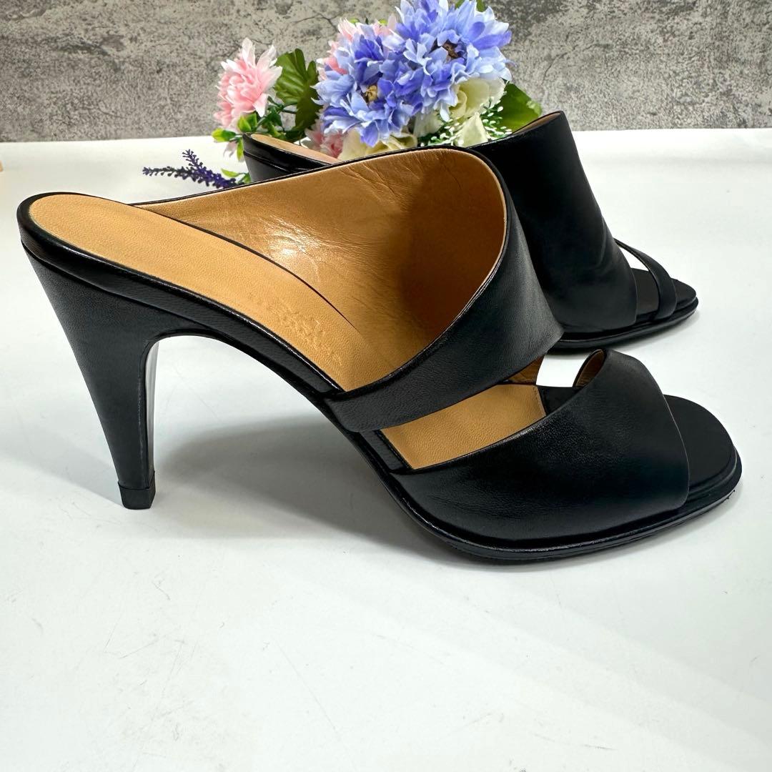 美品★HERMES★エルメス ミュール サンダル レザー 黒 ヒール サイズ35