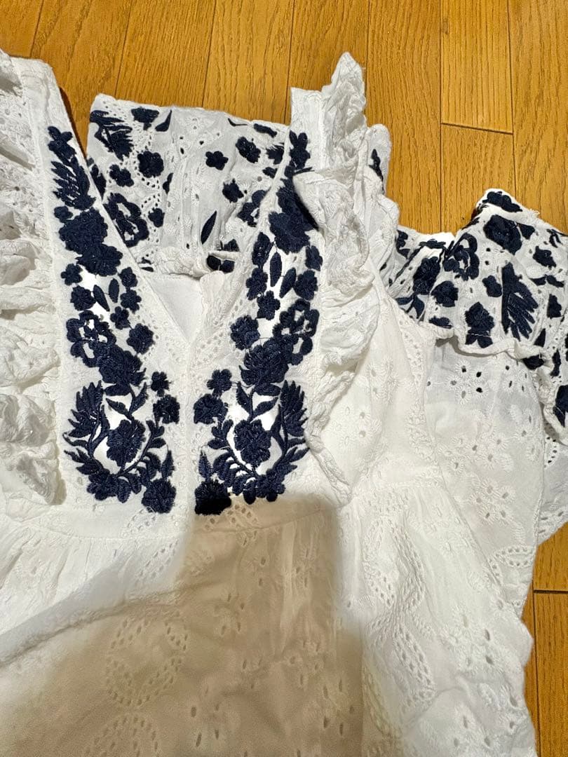 古着　70s 80s 花柄　コットンレース　エプロンワンピース