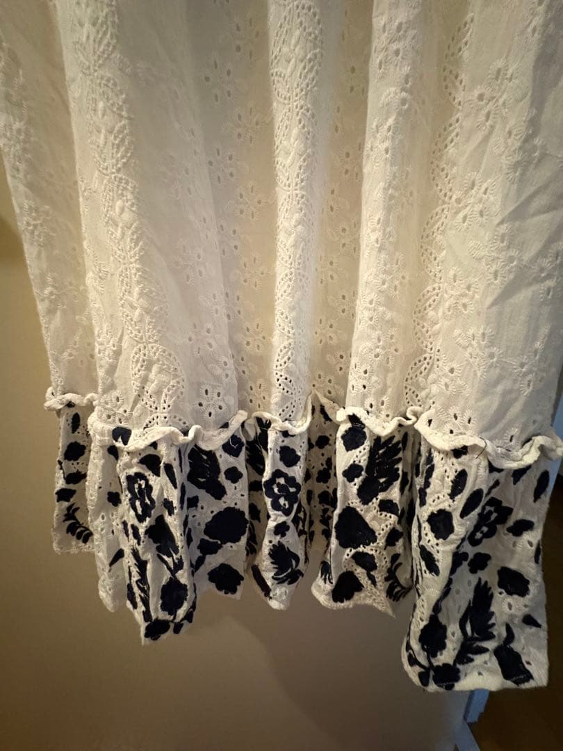 古着　70s 80s 花柄　コットンレース　エプロンワンピース