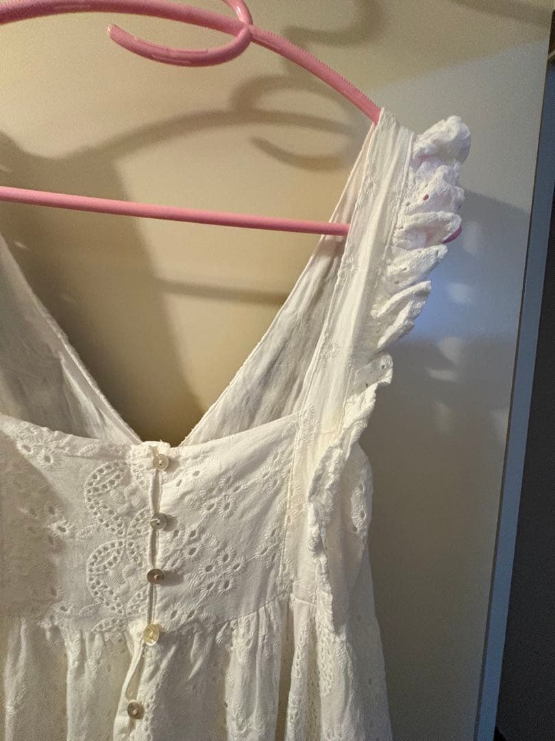 古着　70s 80s 花柄　コットンレース　エプロンワンピース