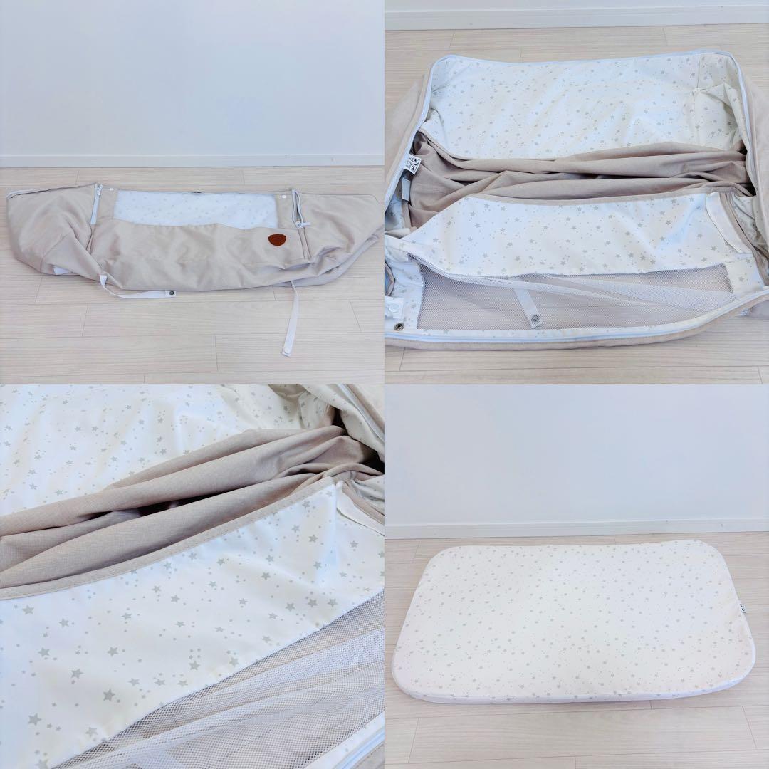 【美品】HZDMJ ベビーベッド　ベージュ　折り畳み 添い寝　ベッド