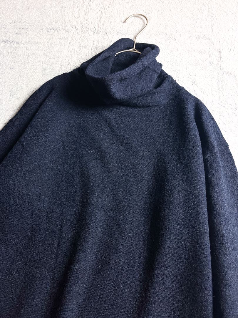 【45R】45rpm 毛100% ハイネックインディゴニットワンピース ポケット
