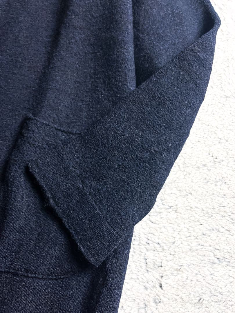 【45R】45rpm 毛100% ハイネックインディゴニットワンピース ポケット