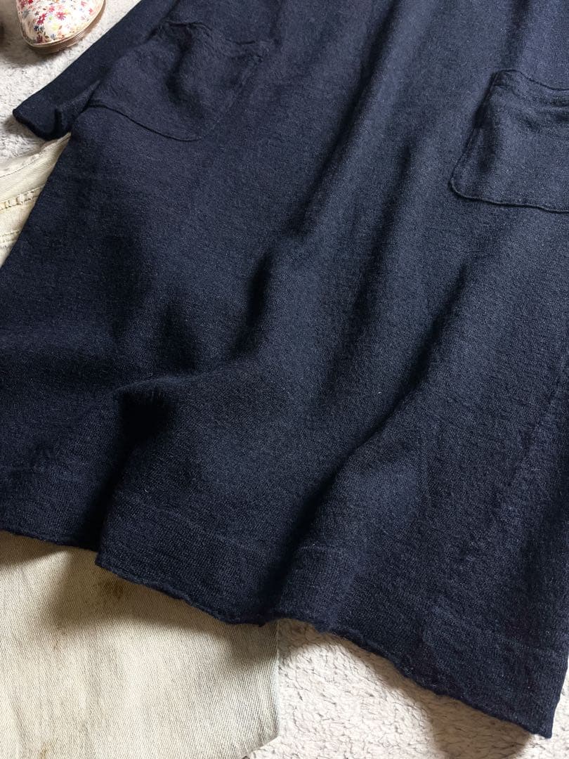 【45R】45rpm 毛100% ハイネックインディゴニットワンピース ポケット