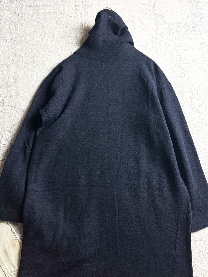 【45R】45rpm 毛100% ハイネックインディゴニットワンピース ポケット