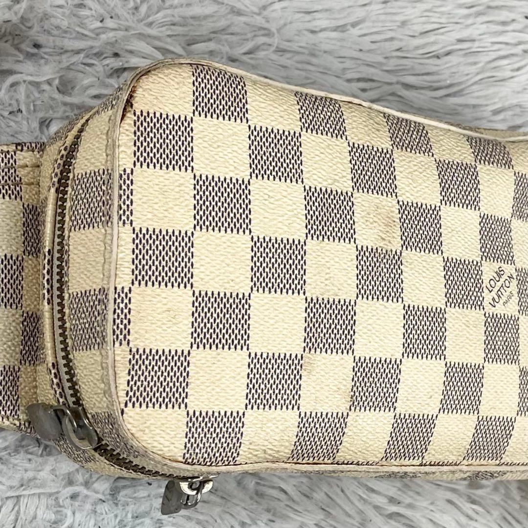 美品 ルイヴィトン PVC ウエストバッグ ダミエ アズール ファスナー 白