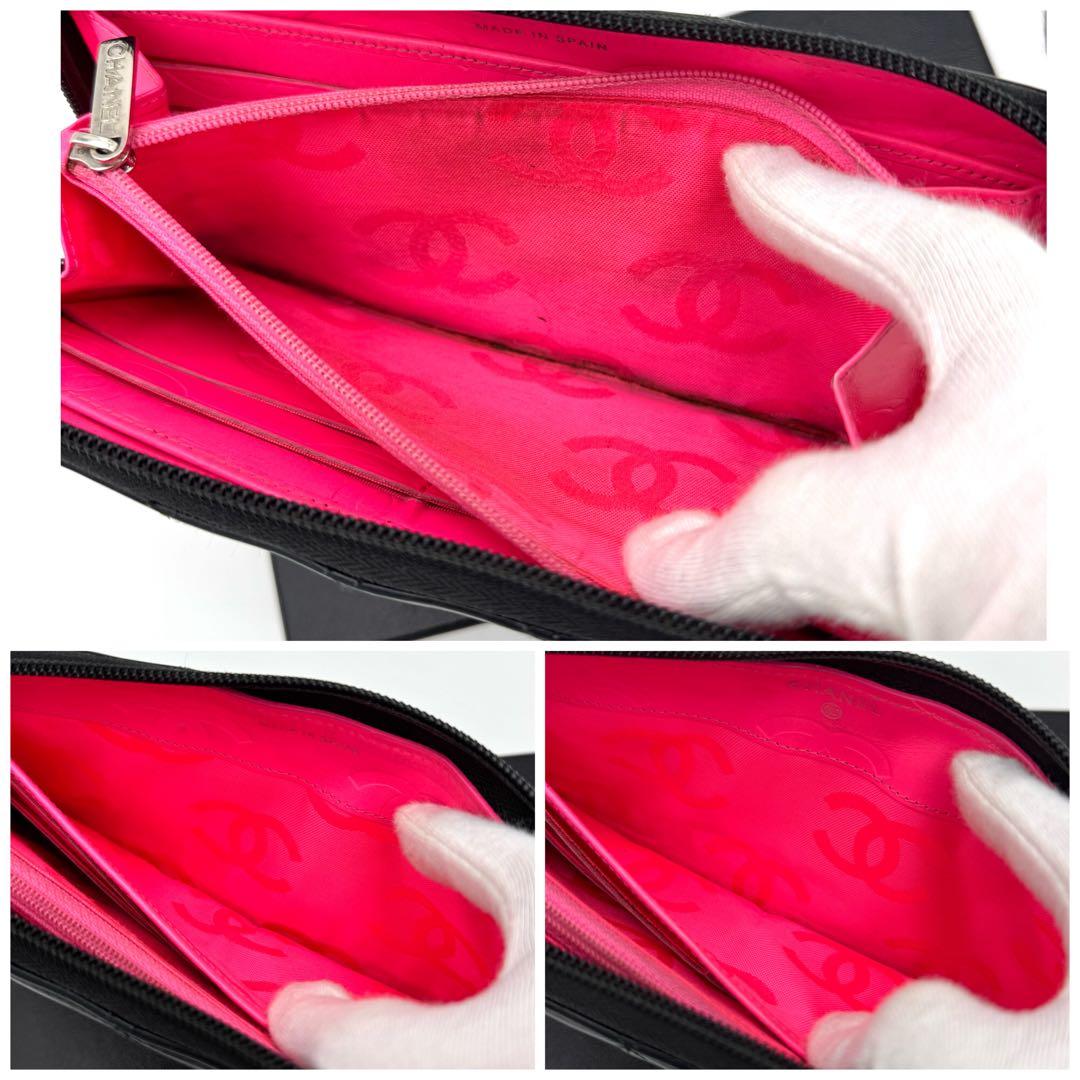 シャネル カンボンライン ラウンドファスナー 長財布 ブラック