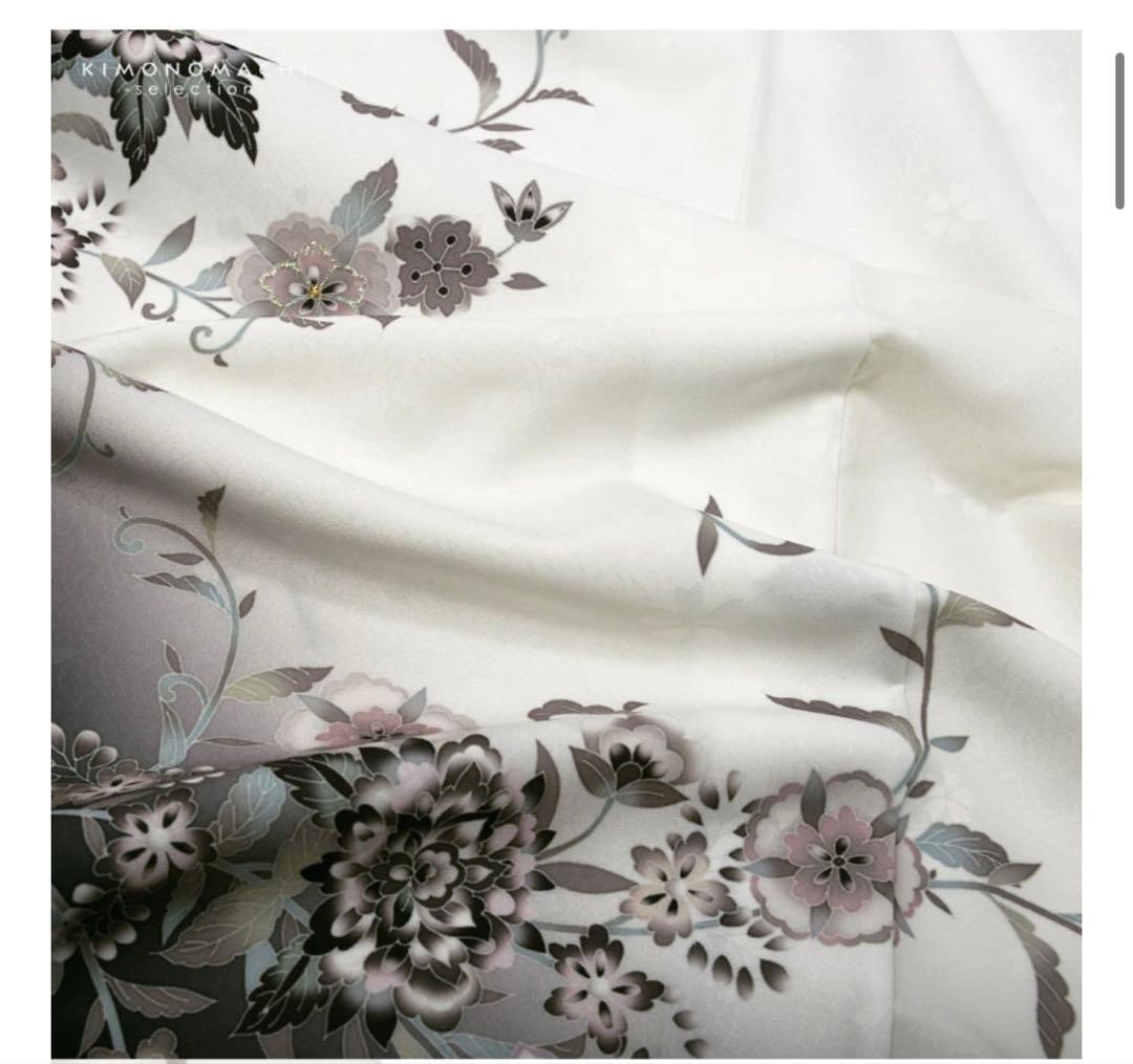 【値下げ】訪問着 白黒グラデーション 花柄刺繍