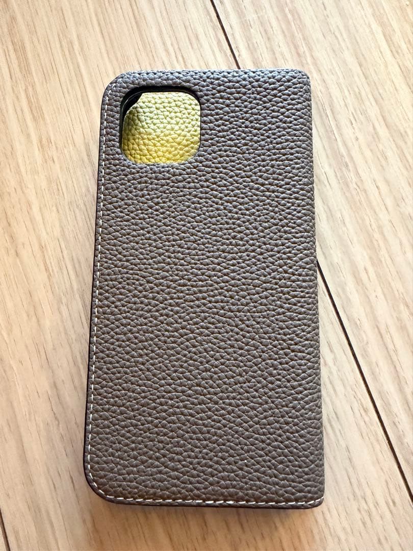 手帳型スマホケース グレージュ×イエロー