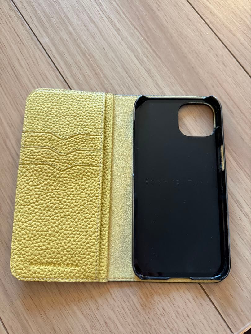 手帳型スマホケース グレージュ×イエロー