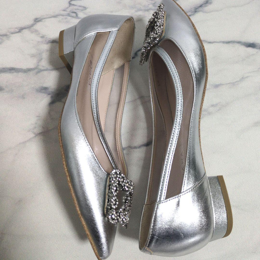 新品DAIANA シルバー ビジュー付きフラットシューズ 24cm