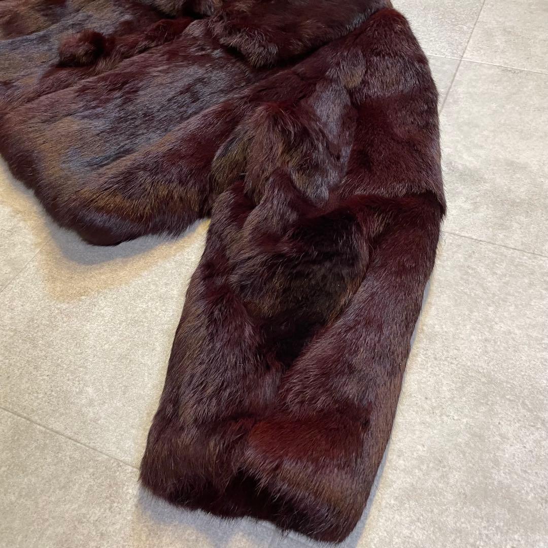 クロップド丈　フォックスファー　毛皮ショートコート　ボルドー　希少　Y2K