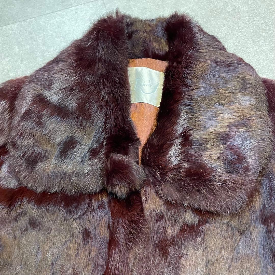 クロップド丈　フォックスファー　毛皮ショートコート　ボルドー　希少　Y2K