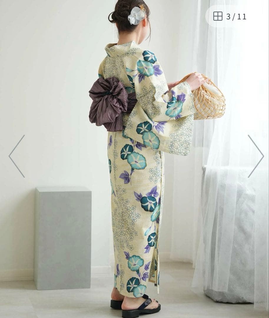 utatane 綿麻 ゆかた フリーサイズ 水色の朝顔、下駄付き