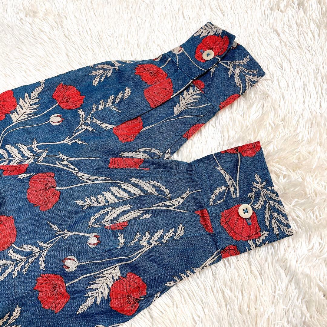 美品✨グランマママドーター 花柄 シャツワンピース リネン ベルト ロング