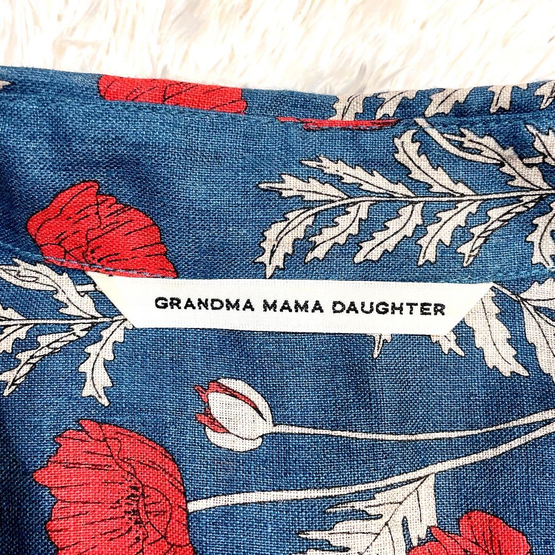 美品✨グランマママドーター 花柄 シャツワンピース リネン ベルト ロング