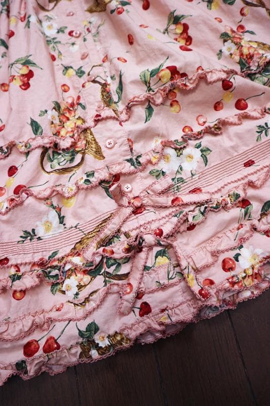 な*お様 ピンクハウス♡野ばらとチェリープリント♡パフスリーブワンピース