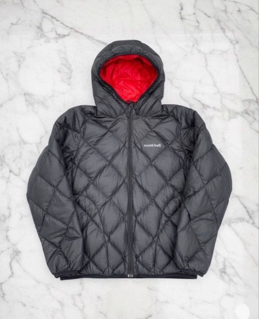 希少サイズmont-bell ダウンジャケット キルティングリバーシブル 黒/赤