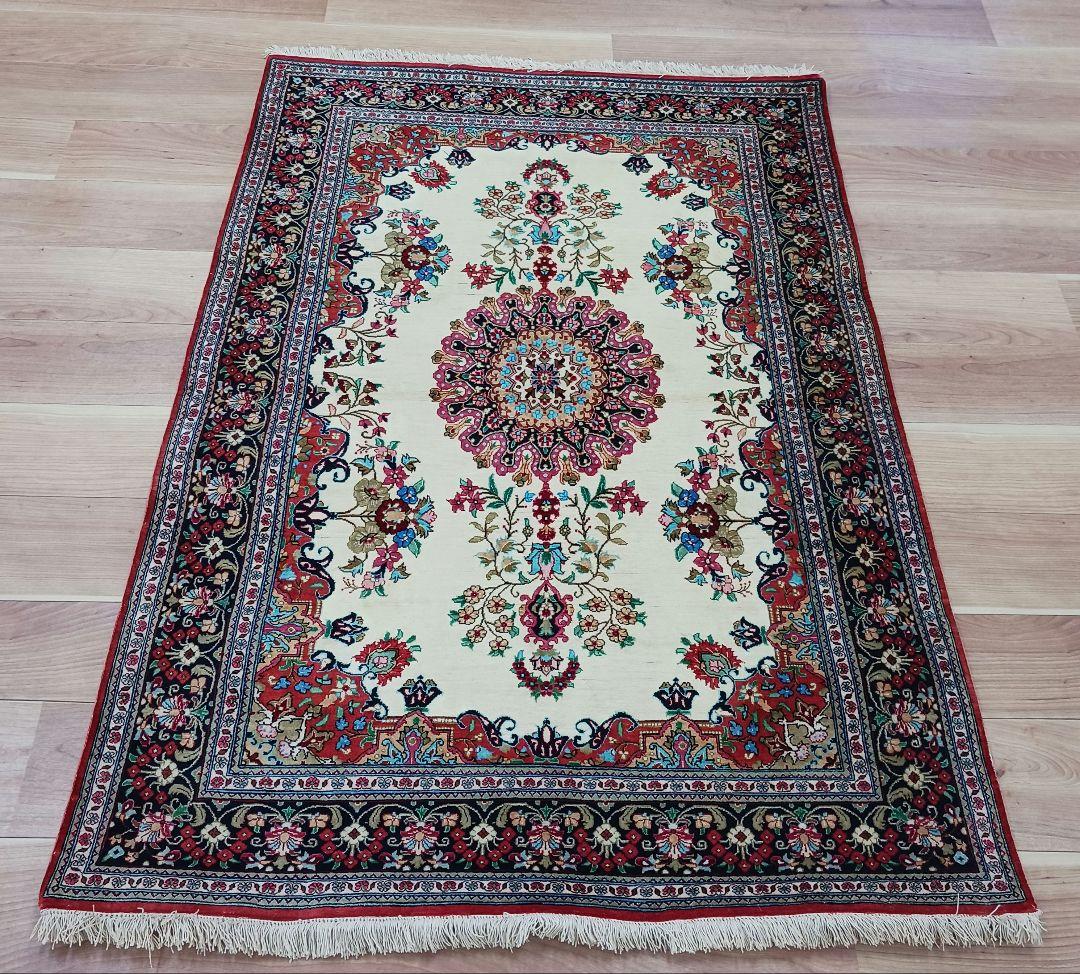 専用Y3007 高級ペルシャ絨毯 クム産 シルク 手織81万ノット147×98㎝