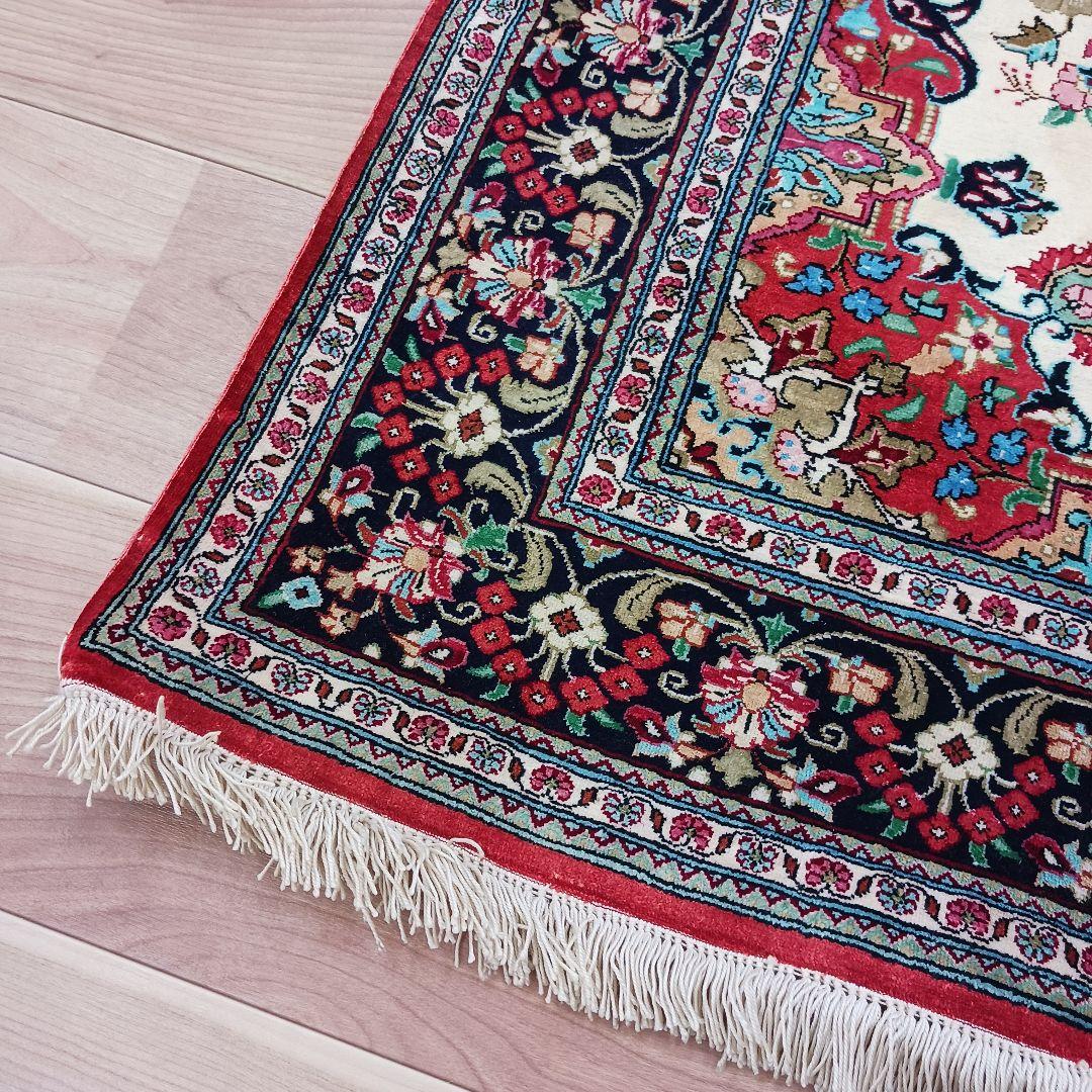 専用Y3007 高級ペルシャ絨毯 クム産 シルク 手織81万ノット147×98㎝