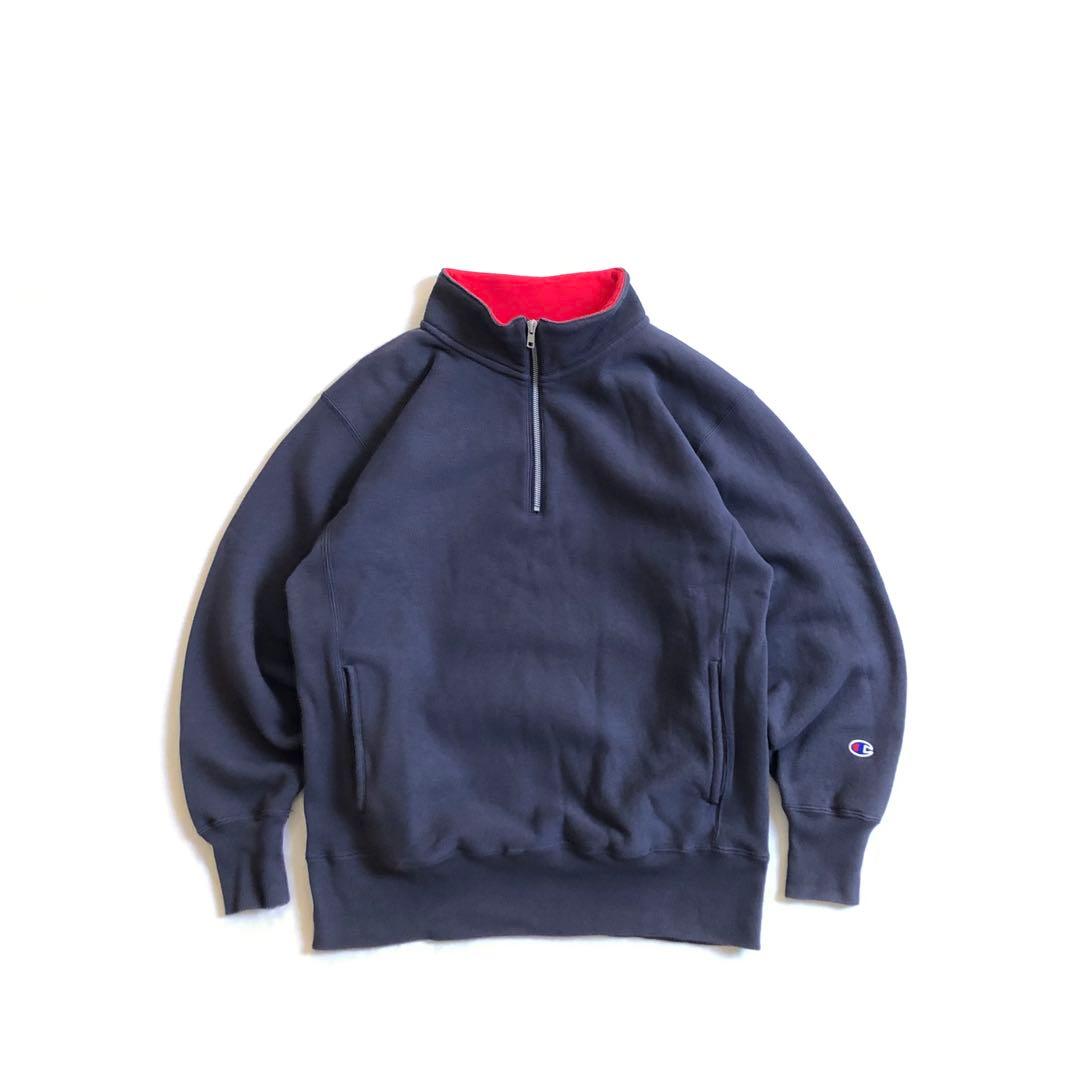Champion×BEAMS 別注 ハーフジップ スウェット 裏起毛 青タグ