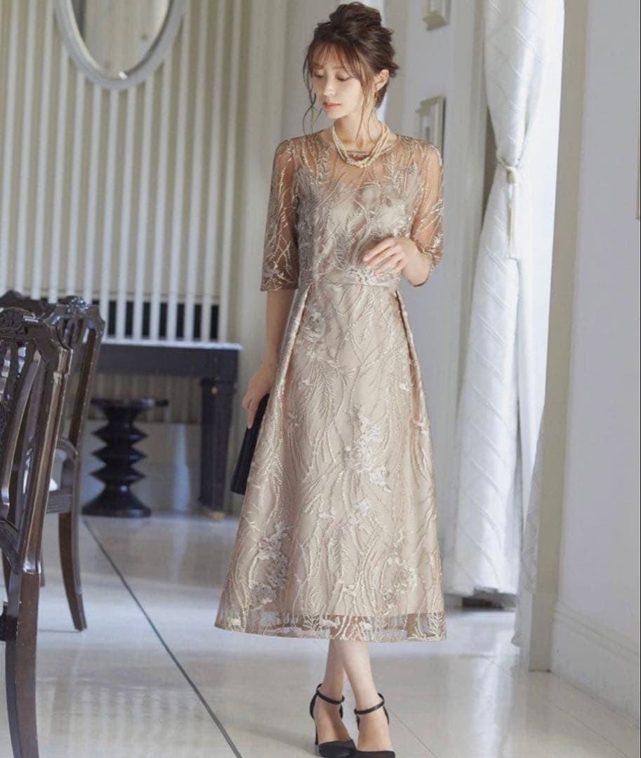 【匿名配送】総レース バックリボン 結婚式 パーティードレス 同窓会 二次会