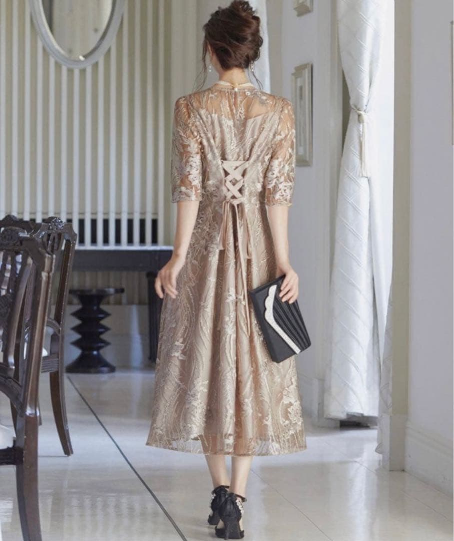 【匿名配送】総レース バックリボン 結婚式 パーティードレス 同窓会 二次会