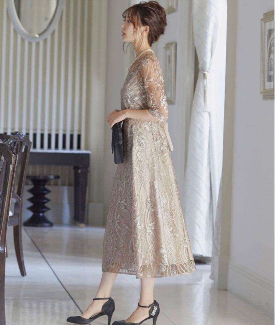 【匿名配送】総レース バックリボン 結婚式 パーティードレス 同窓会 二次会