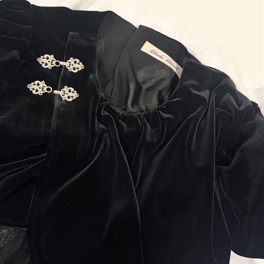 tanakadaisukeギャザーネックベルベットトップス ブラック