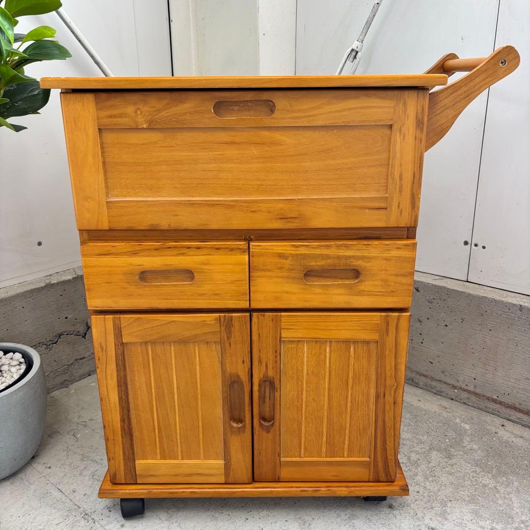 木製キッチンワゴン タイル天板 キャスター付 キャビネット