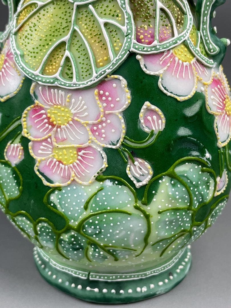 オールドニッポン アールヌーボー 花紋 一陳盛り 花瓶 明治期 里帰り