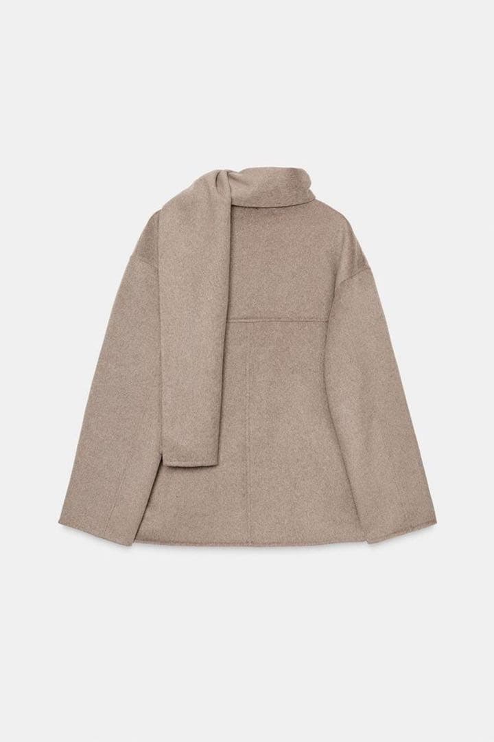 新品❗️ZARA ウール ショートスカーフコート XS ミンク