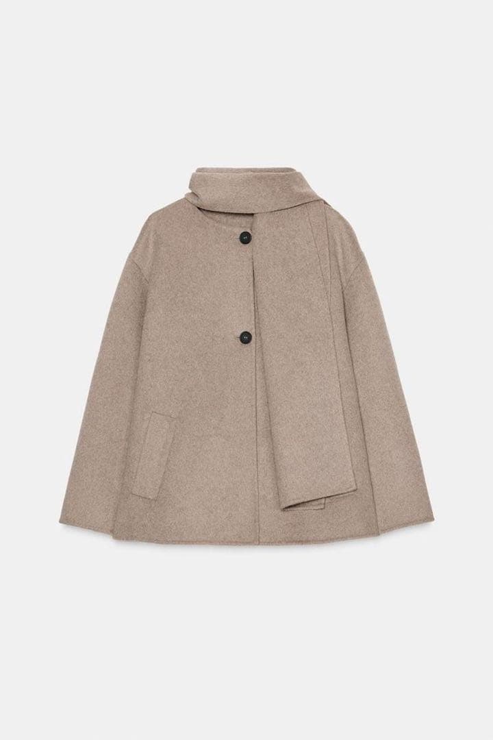 新品❗️ZARA ウール ショートスカーフコート XS ミンク