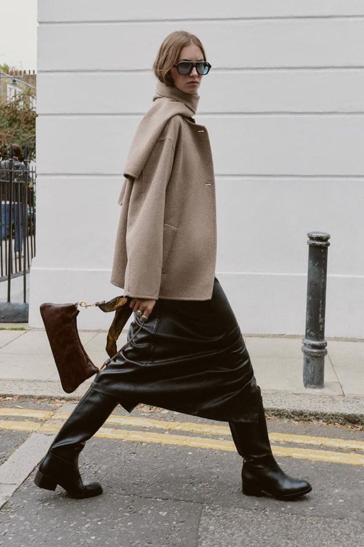 新品❗️ZARA ウール ショートスカーフコート XS ミンク