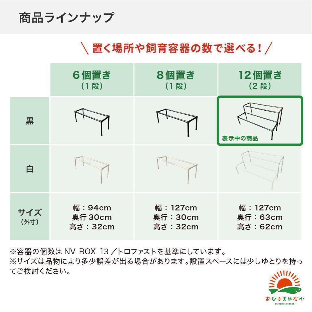 ★メダカ飼育ラック黒2段12個置き★ めだか飼育棚NVBOXビオトープ