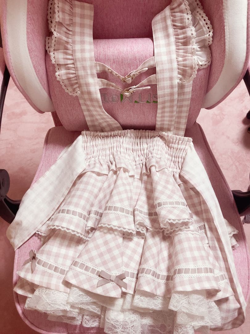 LIZLISA はしごリボンギンガムチェックティアードスカパン ピンク