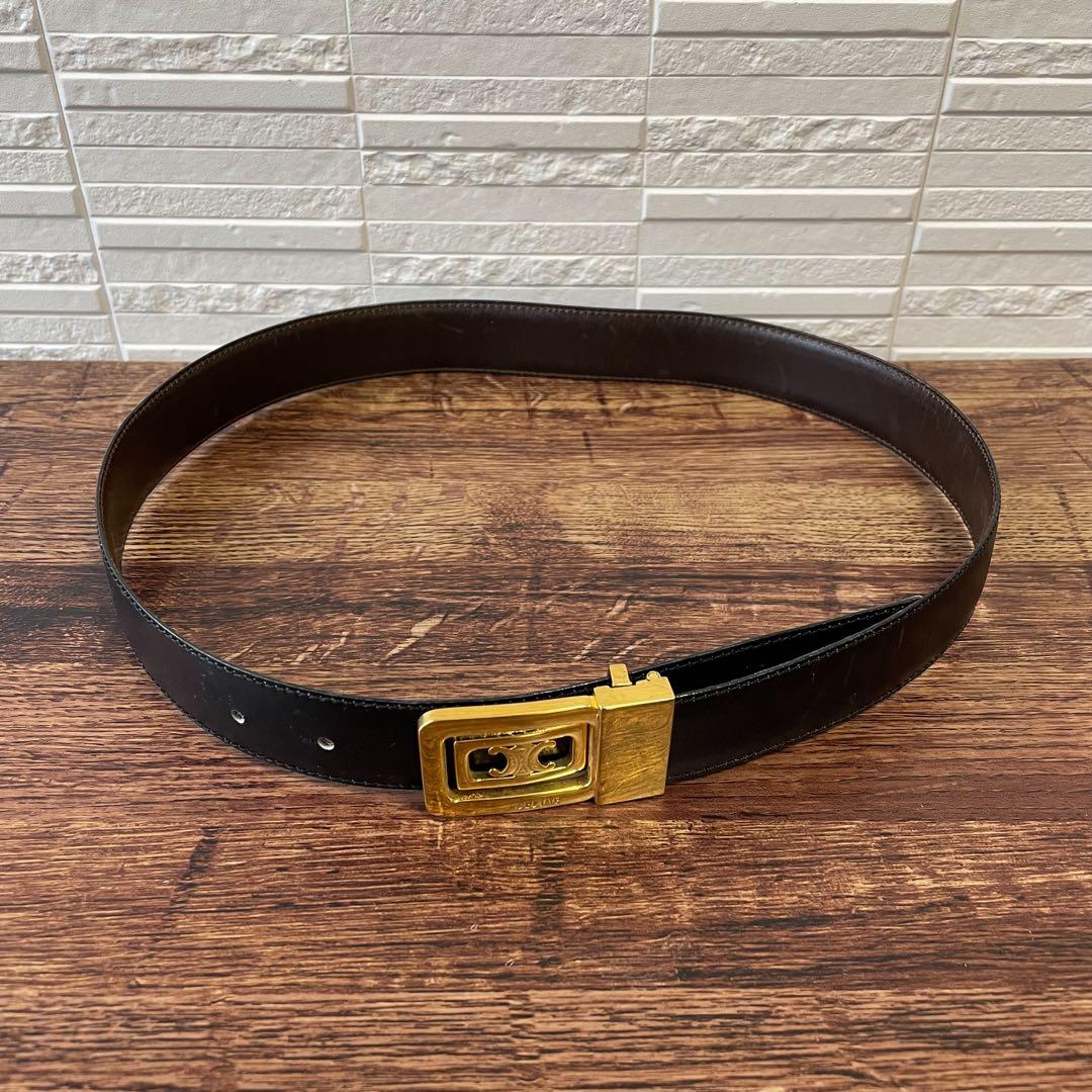 セリーヌ トリオンフ バックル ゴールド金具 レザー ベルト ブラック